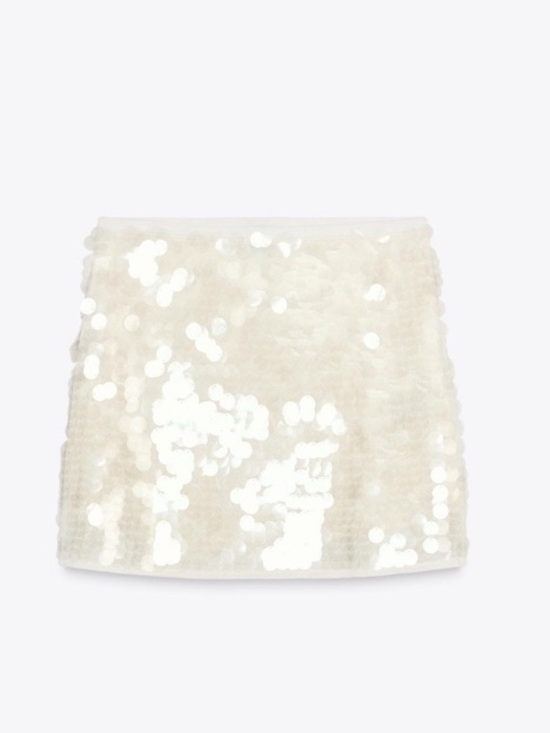 Zara Dresses & Skirts - ZARA Cream White Clear Sequin Knit Mini Skirt NWT